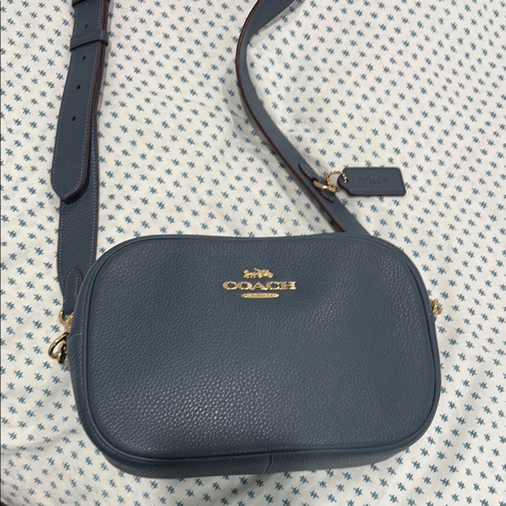 Coach Navy Blue Crossbody Bag with Gold Accents